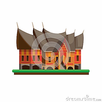 Rumah Gadang is house for the Minangkabau people are the traditional homes from West Sumatra, Indonesia. concept in cartoon flat i Vector Illustration
