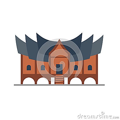 Rumah gadang or rumah adat minang, bagonjong or baanjuang house, Vector Illustration