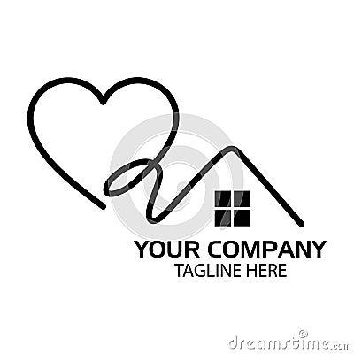 Heart House on white background. Abstract house logo. Vector Illustration