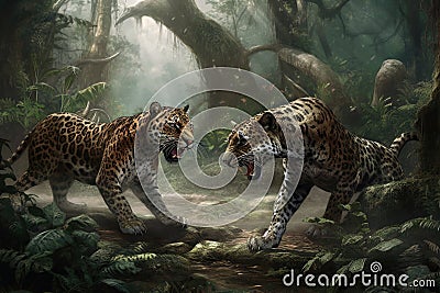 Rumble in the jungle two beasts fighting created with generative AI technology Stock Photo