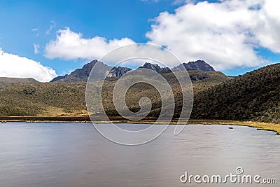 Limpiopungo lake and Ruminahui volcano, Ecuador. Stock Photo