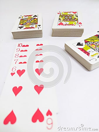 Rummy poker card games cards gambling joker king queen love spade clover diamond Stock Photo