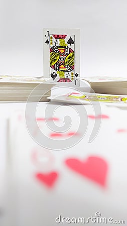 Rummy poker card games cards gambling joker king queen love spade clover diamond Stock Photo