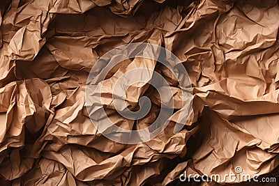 ?rumpled brown paper seamless texture and background, neural network generated photorealistic image Stock Photo