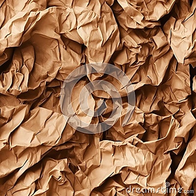 ?rumpled brown paper seamless texture and background, neural network generated photorealistic image Stock Photo