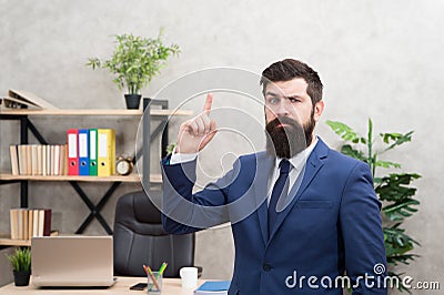 Run a company. Human resources. Job interview. Man bearded top manager boss in office. Business career. Start own Stock Photo