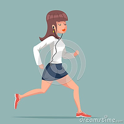 Run female fitness girl woman sport character retro healthy lifestyle cartoon design vector illustration Vector Illustration