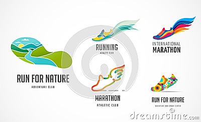 Run icon, symbol, running marathon poster and logo collection Vector Illustration