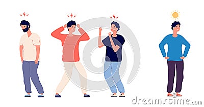 Run from negative environment. Happy business person running away and ignoring toxic coworkers. Vector concept Vector Illustration