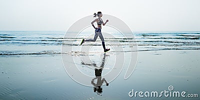 Run Sea Sand Sport Sprint Relax Exercise Beach Concept Stock Photo