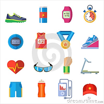 Run sport accessory icons vector set. Vector Illustration