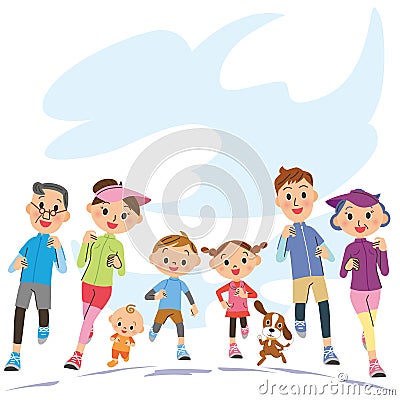 Run in three-generation family Vector Illustration