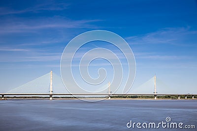 Runcorn, United Kingdom - 05292020 - A magnificent view of the New Mersey Gateway Bridge Editorial Stock Photo