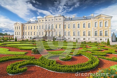 Rundale palace, former summer residence of Latvian nobility with a beautiful gardens around Stock Photo