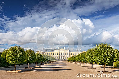 Rundale palace, former summer residence of Latvian nobility with a beautiful gardens around Stock Photo