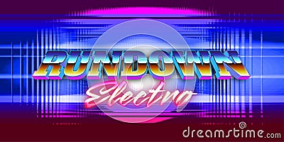 Rundown electro editable text effect retro style with vibrant theme concept Vector Illustration