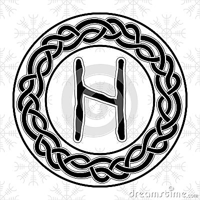 Rune Hagalaz in a circle - an ancient Scandinavian symbol or sign, amulet. Viking writing. Hand drawn outline vector illustration Vector Illustration