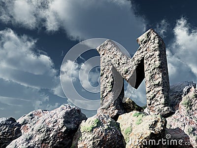 Rune rock under cloudy blue sky Cartoon Illustration