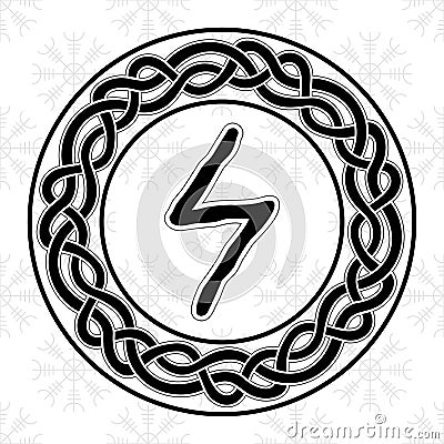 Rune Sowilo Sowulo in a circle - an ancient Scandinavian symbol or sign, amulet. Viking writing. Hand drawn outline vector Vector Illustration