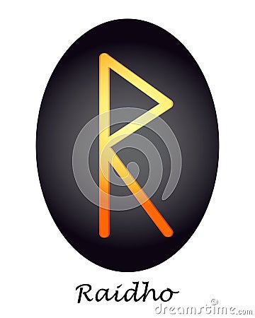 Rune of yellow and orange raidho on a dark oval. Vector Illustration