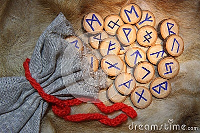 Runes with pouch Stock Photo