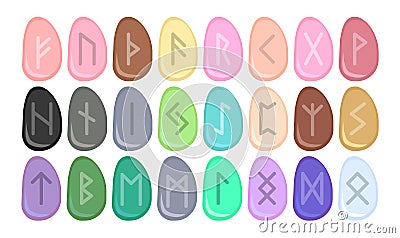 Runes. Runic alphabet. Old Norse, Icelandic, German and Anglo-Saxon. Vector symbols. Sign, icon. Multicolored stones Vector Illustration