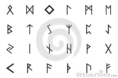 Runes of Scandinavia symbol letters black color set Vector Illustration