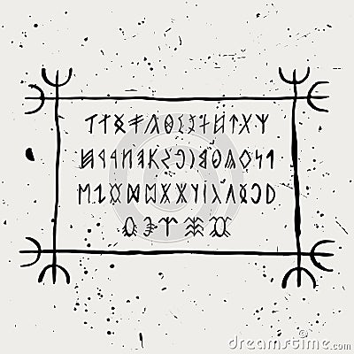 Runic alphabet. Magyar runes in handwritten style Stock Photo
