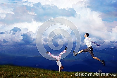 Runing in air Stock Photo