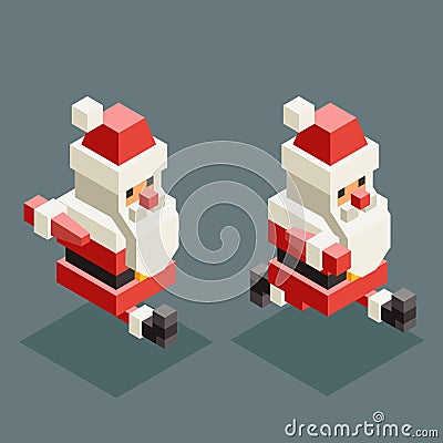 Runinng santa claus isometric grandfather christmas character old man run new year 3d flat cartoon design vector Vector Illustration