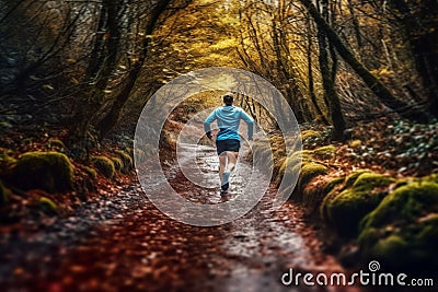 Runner athlete running on forest trail generative AI Stock Photo