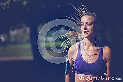 Runner athlete running at park. woman fitness jogging workout wellness concept. Stock Photo