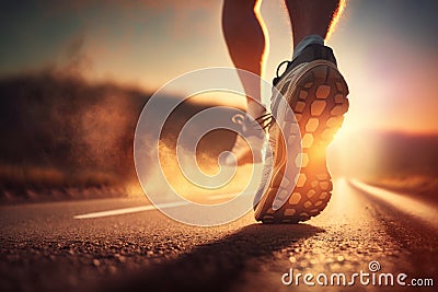 Runner athlete running on road. woman fitness jogging workout wellness concept. Generative AI Stock Photo