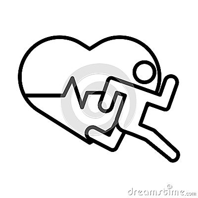 Runner avatar figure with heart cardio line style icon Vector Illustration