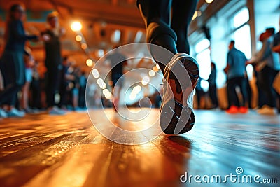 Runner Begins Sprint On The Runway Speaker Talking At Corporate Business Conference Engaged Audience Stock Photo