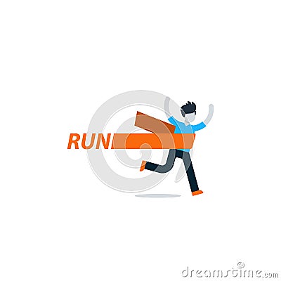 Runner crossing finish line, marathon advertising Vector Illustration