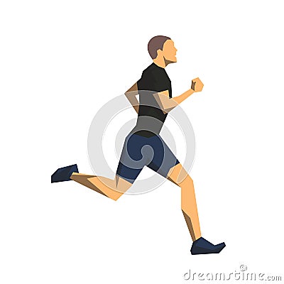 Runner, geometric flat design isolated vector illustration. Running man side view Vector Illustration