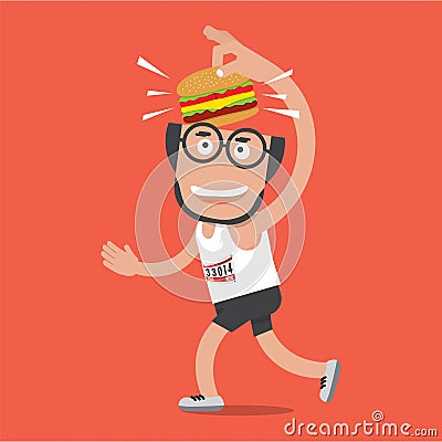 Runner With Hamburger Vector Illustration