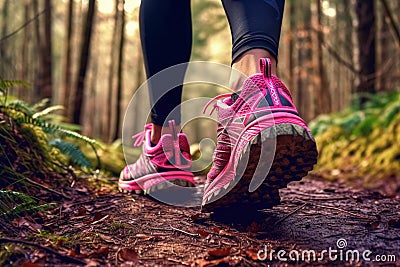 Nature's Runner: Pink Shoe Under Sunlight. Generative Ai Stock Photo
