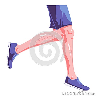 Runner legs flat illustration on isolated white background. Blue sneakers. Vector graphic design concept. Vector Illustration