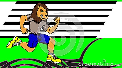 Runner lion cartoon background illustration Vector Illustration