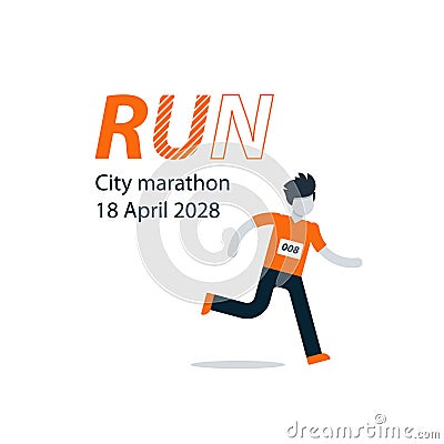 Runner with number on chest, city marathon advertising Vector Illustration