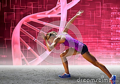 Runner with pink dna chain wall Stock Photo