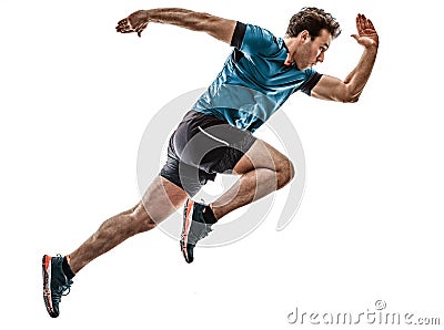 Runner running jogger jogger young man isolated white background Stock Photo