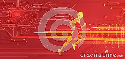 runner silhouette with dynamic vibrant lines showing motion, surrounded by data streams Stock Photo