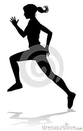 Silhouette Runner Woman Sprinter or Jogger Person Vector Illustration