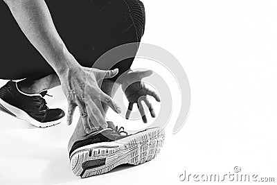 Runner sportsman holding ankle in pain with Broken twisted joint Stock Photo