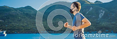 Runner wearing medical mask, Coronavirus pandemic Covid-19. Sport, Active life in quarantine surgical sterilizing face Stock Photo