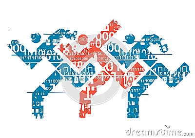 Runners with binary codes.. Vector Illustration