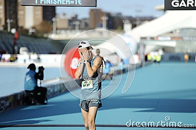 Runners entering the finish line in the 2019 Valencia marathon Editorial Stock Photo